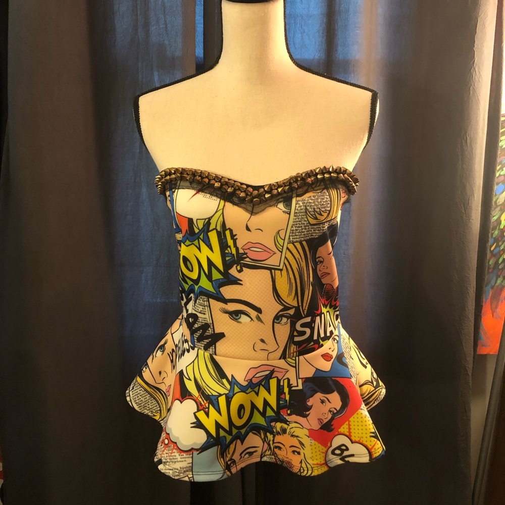 Rainbow pop art strapless sweetheart, papillon top